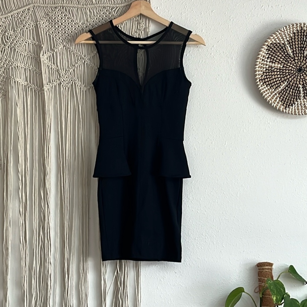 Bebe Little Black Stretchy Peplum Mini Clubwear Dress